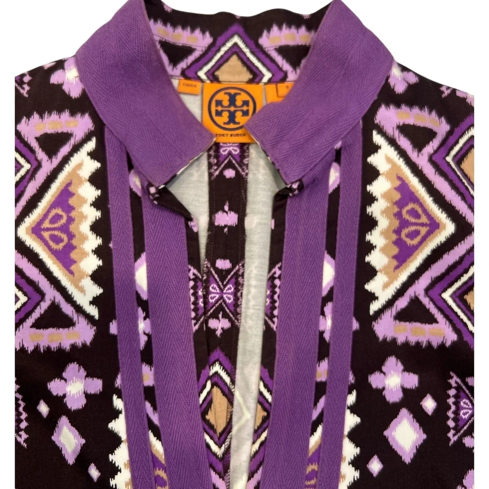 Tory Burch Purple Ikat Stretch Cotton Tunic Dress 6 Mediterranean Coastal Chic‎